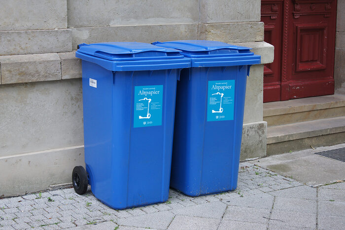 Blue waste bins