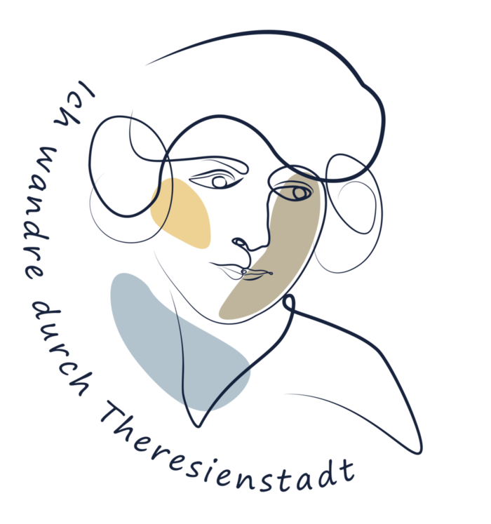 Logo mit Grafik Kopf und Aufschrift "Ich wand're durch Theresienstadt"