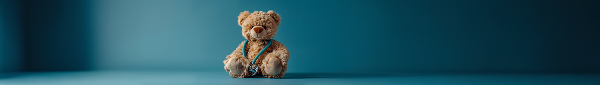 Plüsch-Teddybär mit Stethoskop spielt Arzt