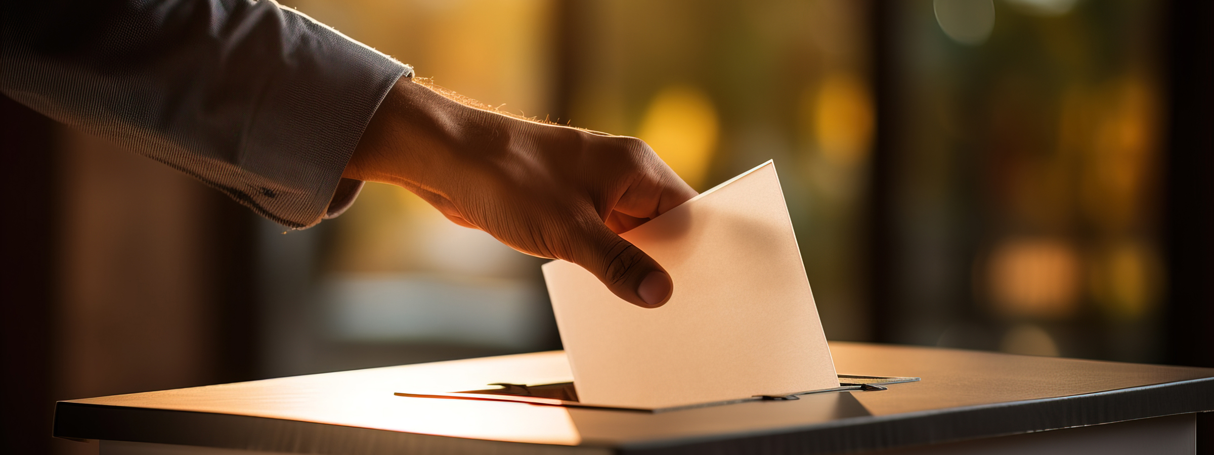 Eine Hand steckt einen Wahlbrief in eine Wahlurne.