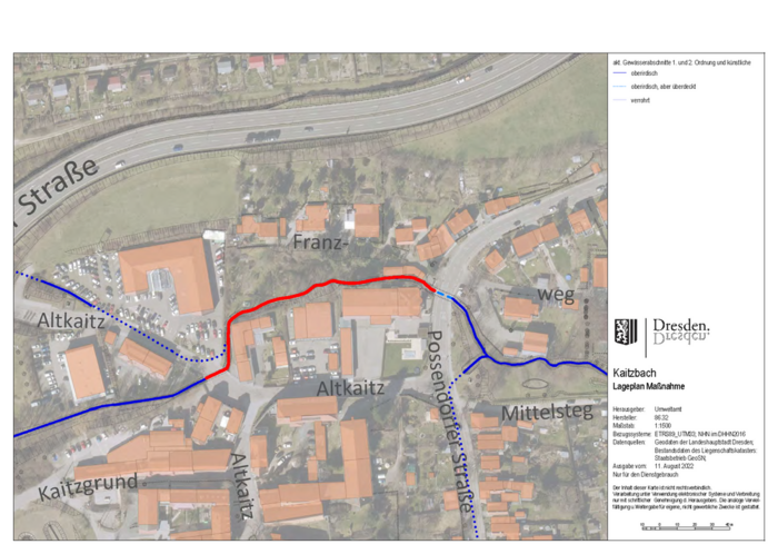 Lageplan Bauarbeiten Kaitzbach August 2022