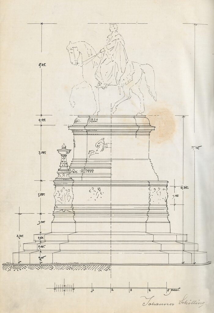 Skizze des König-Johann-Denkmals gezeichnet von Prof. Dr. Johannes Schilling, circa 1884.