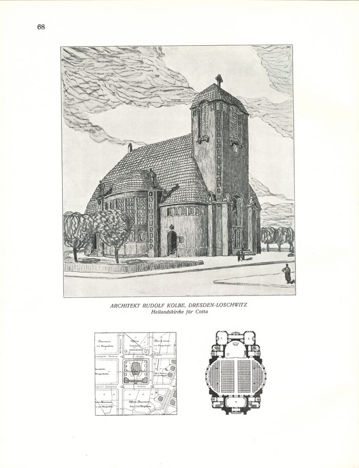 Wettbewerbsentwurf Rudolf Kolbes für die Heilandskirche in Cotta, veröffentlicht in den Dresdener Künst-lerheften von 1909