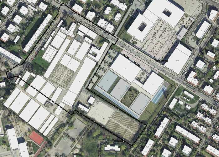 Im Bild ist das Luftbild des Plangebietes dargestellt. Es befindet sich direkt an der Kipsdorfer Straße und ist in südlicher Richtung ausgerichtet bis zur Weesensteiner Straße. Die Planfläche ist für Wohnungsbau vorgesehen.