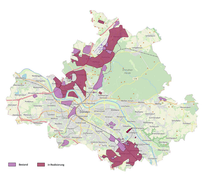 Karte mit Ausbaugebieten für Breitband in Dresden